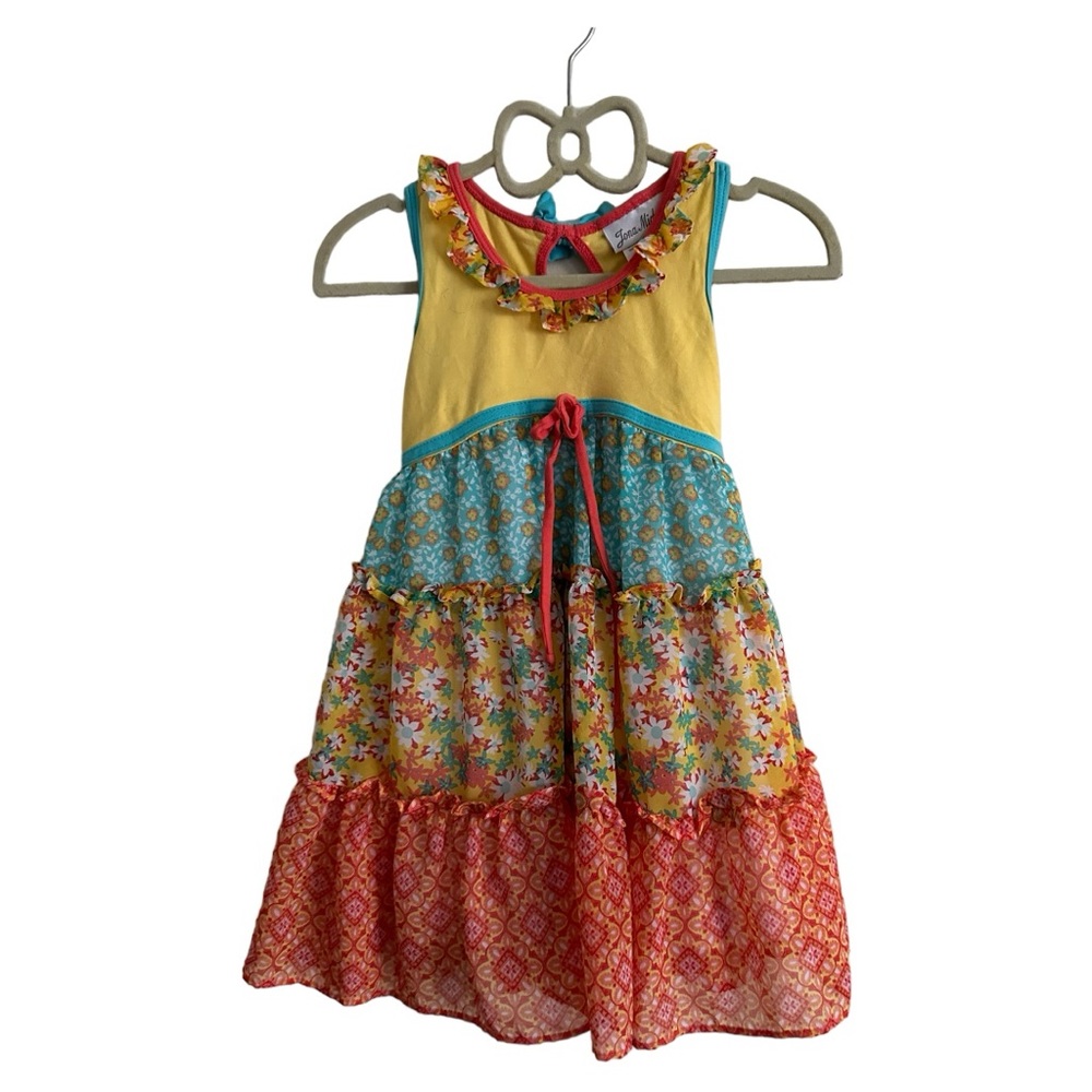 Jona Michelle Girl's Vibrant Floral Print Sleeveless Ruffled Tiered Dress Sz 3T